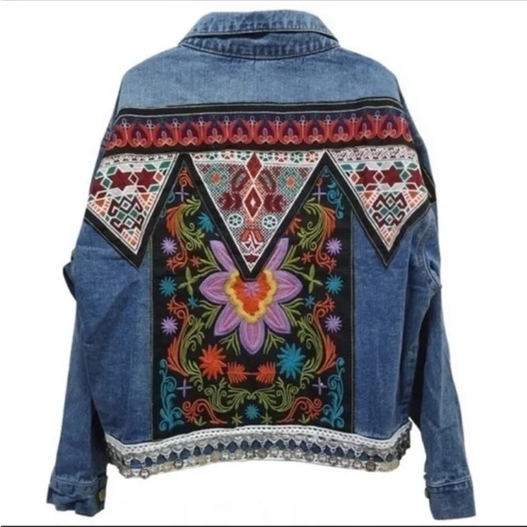#253 CLOSEOUT FIRM 🌸NEW! Boho Denim Embroidery Hand Detailed Jacket - Picture 4 of 6